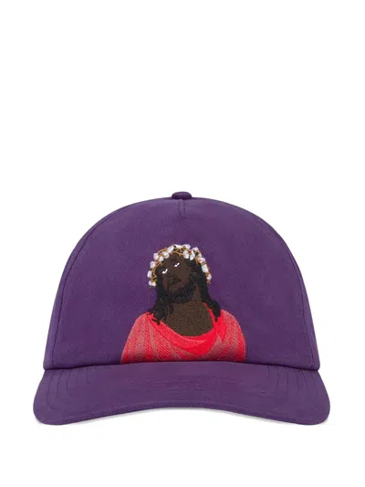Denim Tears Black Jesus Embroidered Cap In Purple