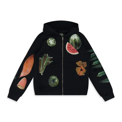 Denim Tears Black Kiss My Grits Fruit Collage Zip Hoodie In Multi