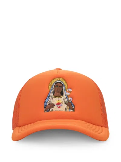 Denim Tears Black Madonna Trucker Hat In Orange