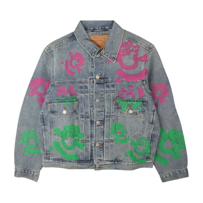 Pre-owned Denim Tears Bstroy Tears Type-2 Light Wash Denim Trucker Jacket 'light Wash Pink/green' In Multi-color