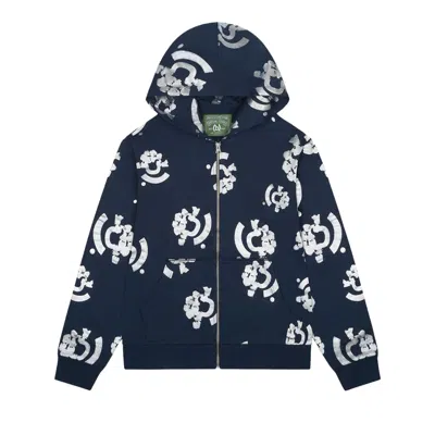 Pre-owned Denim Tears Bstroy X  Bstroy Tears Zip Up Hoodie 'blue' | Men's Size Xl