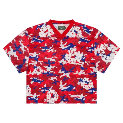 Pre-owned Denim Tears Camo Cotton Wreath Mesh Football Top 'red' | Men's Size Xl