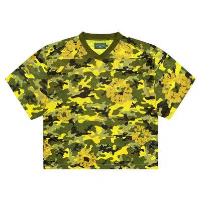 Pre-owned Denim Tears Camo Cotton Wreath Mesh Football Top 'yellow' | Men's Size Xl
