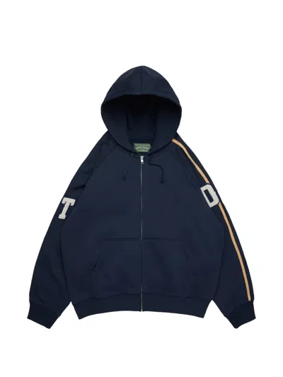 Denim Tears Chenille Patch Zip-up Hoodie In Blue