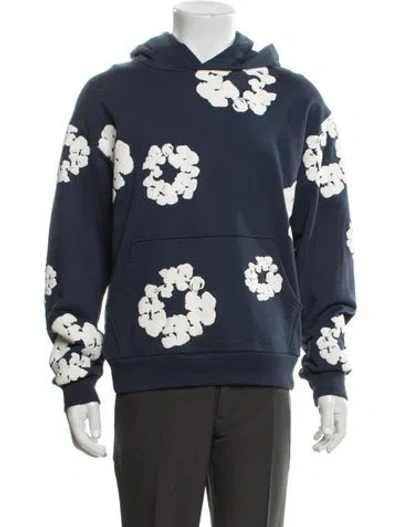 Pre-owned Denim Tears Cotton Wreath Graphic Print Hoodie In Blue