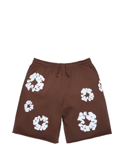 Denim Tears Cotton Wreath Print Shorts In Brown