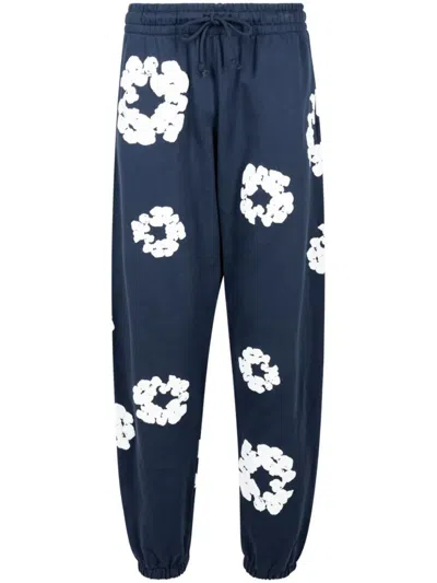 Denim Tears Cotton Wreath-print Track Pants In Blue