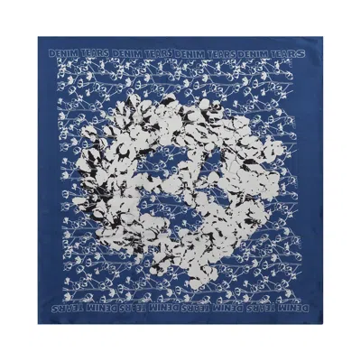 Pre-owned Denim Tears Cotton Wreath Silk Bandana 'blue' | Men's Size Onesize