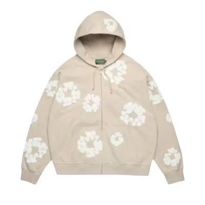 Pre-owned Denim Tears Cotton Wreath Zip Hoodie 'cream' | Men's Size M In White
