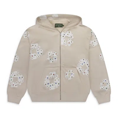 Denim Tears Cream Rhinestone Cotton Wreath Zip Hoodie In Multi