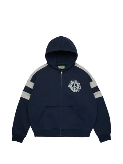 Denim Tears Denim U Paneled Zip-up Hoodie In Blue