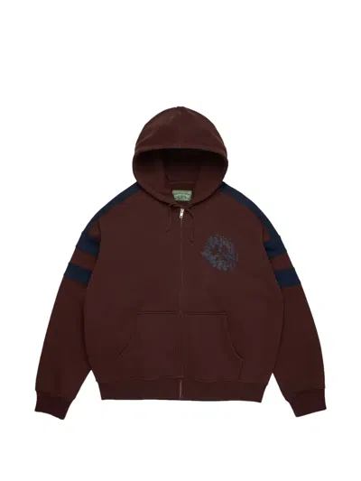 Denim Tears Denim U Panelled Logo-print Hoodie In Brown