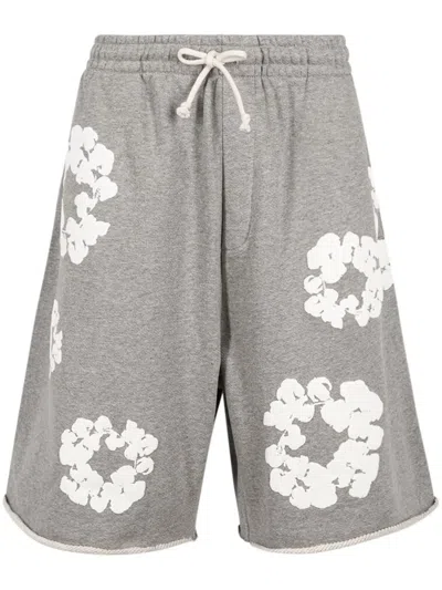 Denim Tears Drawstring "cotton Wreath" Track Shorts In Grey