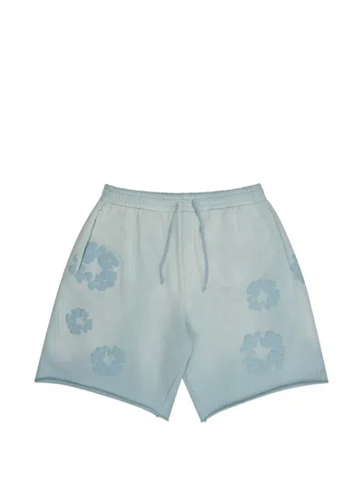 Denim Tears Faded Mono Cotton Wreath Track Shorts In Blue