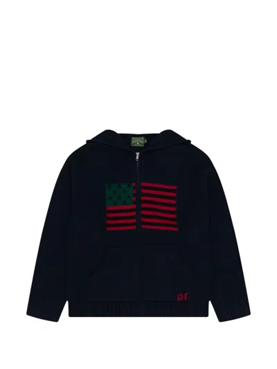 Denim Tears Flag Zip-up Hooded Cardigan In Blue