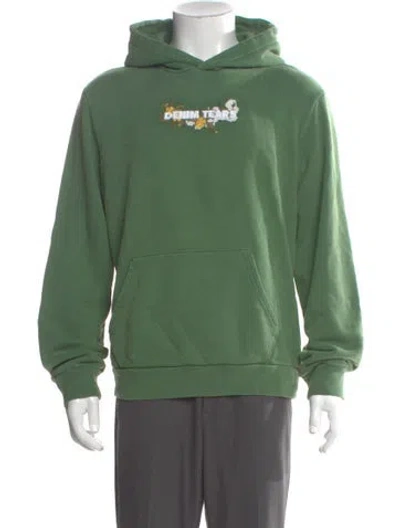 Pre-owned Denim Tears Floral Embroidered Logo Graphic Print Hoodie In Green