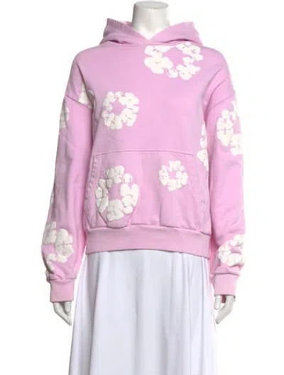 Pre-owned Denim Tears Floral Print Crew Neck Hoodie In Pink