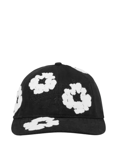 Denim Tears Floral-appliqué Denim Cap In Black
