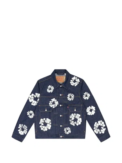 Denim Tears Floral-detail Denim Jacket In Blue