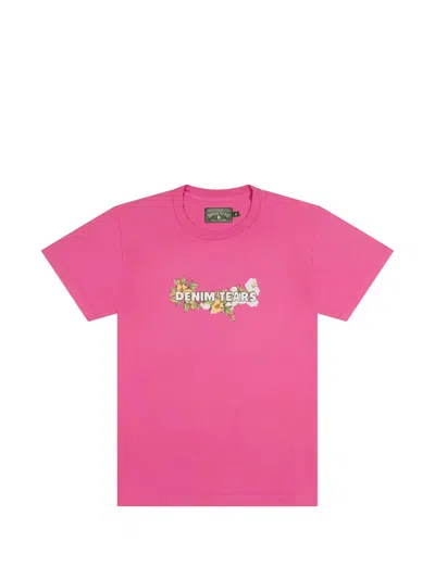 Denim Tears Floral-logo T-shirt In Pink