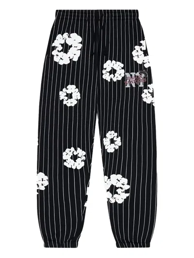 Denim Tears Flower-embellishment Striped-pattern Track Pants In Black
