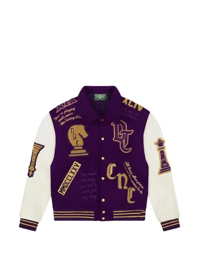 Denim Tears Grandmaster Embroidered Varsity Jacket In Purple