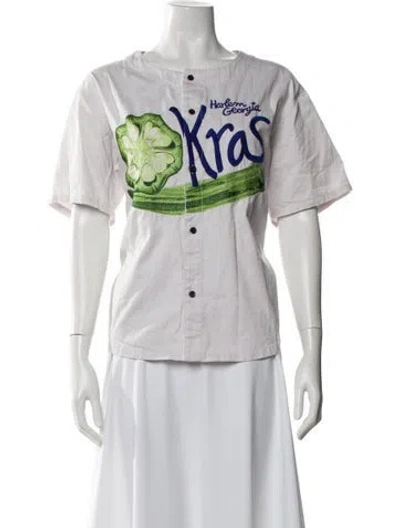 Pre-owned Denim Tears Harlem Georgia Okras Baseball Jersey Graphic Print Shirt In White