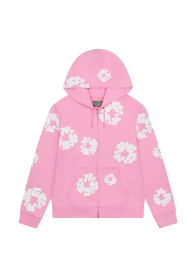 Denim Tears Hooded Zip Sweater In Pink