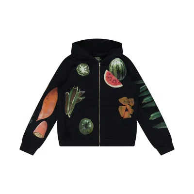 Pre-owned Denim Tears Kiss My Grits Fruit Collage Zip Hoodie 'black' | Men's Size L