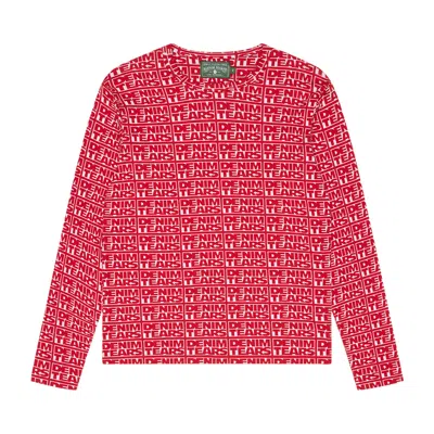 Pre-owned Denim Tears Larmes De Jean Jacquard Long Sleeve Tee 'red' | Men's Size M