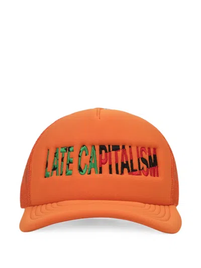 Denim Tears Late Capitalism Trucker Hat In Orange