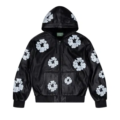 Pre-owned Denim Tears Leather Cotton Wreath Zip Hoodie 'black' | Men's Size S