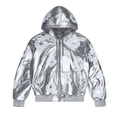 Pre-owned Denim Tears Leather Cotton Wreath Zip Hoodie 'silver' | Men's Size L