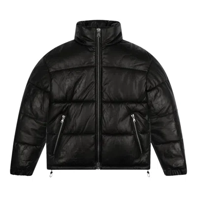 Pre-owned Denim Tears Leather Embossed Wreath Puffer Jacket 'black' | Men's Size M