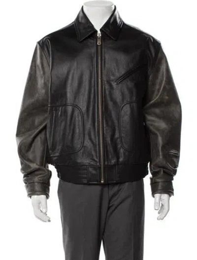 Pre-owned Denim Tears Leather Moto Leather Jacket In Black
