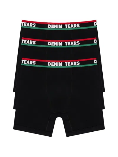 Denim Tears Logo-detail Boxers (set Of Three) In Black