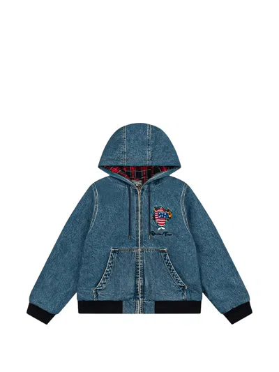 Denim Tears Logo-embroidered Hooded Jacket In Blue