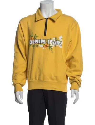 Pre-owned Denim Tears Logo Half Zip Graphic Print In Yellow