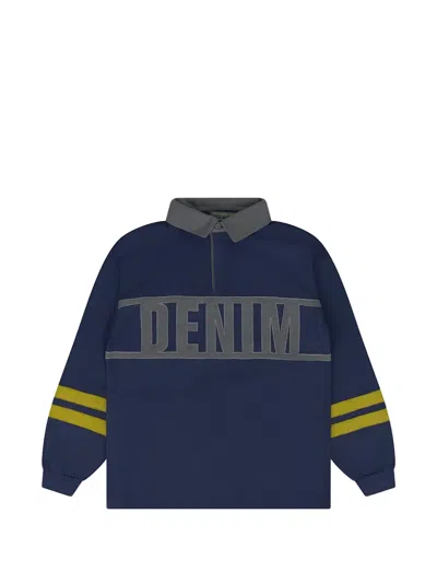 Denim Tears Logo-appliqué Polo Shirt In Blue