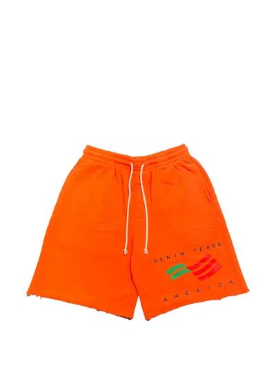Denim Tears Logo-print Raw-edge Shorts In Orange