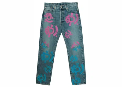 Pre-owned Denim Tears Men's  Bstroy Tears 501 Light Wash Jean In Pink/blue In Multi