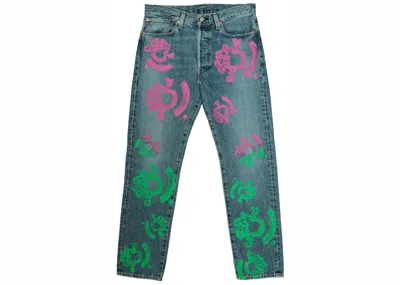 Pre-owned Denim Tears Men's  Bstroy Tears 501 Light Wash Jean In Pink/green