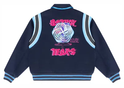 Pre-owned Denim Tears Men's  Bstroy Tears Varsity Jacket In Navy Blue