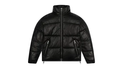 Pre-owned Denim Tears Men's  Leather Embossed Wreath Puffer Jacket In Black