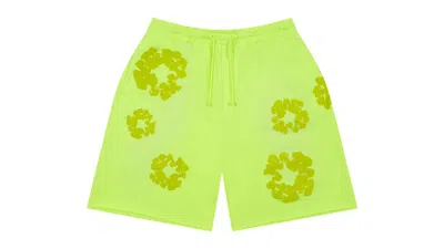 Pre-owned Denim Tears Men's  Mono Cotton Wreath Sweat Shorts In Neon Green