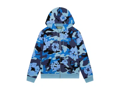 Pre-owned Denim Tears Men's  The Cotton Wreath Zip Sweatshirt In Blue Camo