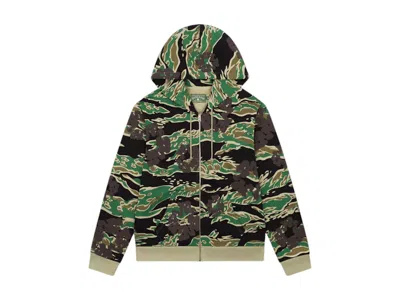 Pre-owned Denim Tears Men's  The Cotton Wreath Zip Sweatshirt In Green Camo