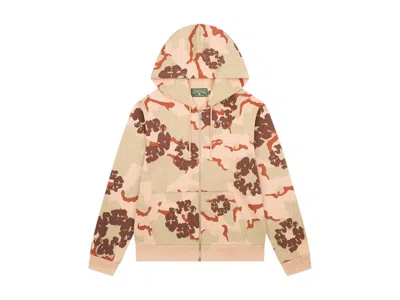 Pre-owned Denim Tears Men's  The Cotton Wreath Zip Sweatshirt In Tan Camo