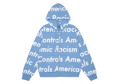Pre-owned Denim Tears Men's  X Arthur Jafa Systemic Racism Controls America Zip Up Hoodie In Dusty Blue