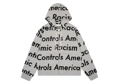 Pre-owned Denim Tears Men's  X Arthur Jafa Systemic Racism Controls America Zip Up Hoodie In Heather Grey